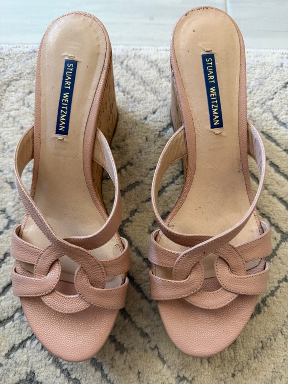 Stuart Weitzman Leather Wedge Mules